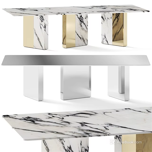 Modern Dining Table Design With Marble Top And Sleek Metal Legs 3d model