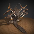 Dark Fantasy 3D Monster Model Featuring Multiple Limbs Horns Sharp Fangs And Orange Accents
