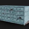 Vintage Blue Decorative Cabinet With Multiple Drawers And Worn Appearance