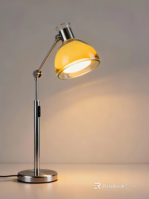 Warm Light Table Lamp With Yellow Lampshade And Metal Stand For Home Decor 3d model 
