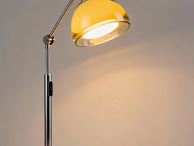 Warm Light Table Lamp With Yellow Lampshade And Metal Stand For Home Decor 3d model