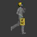 Man In Yellow Uniform And Cap Running While Carrying A Box