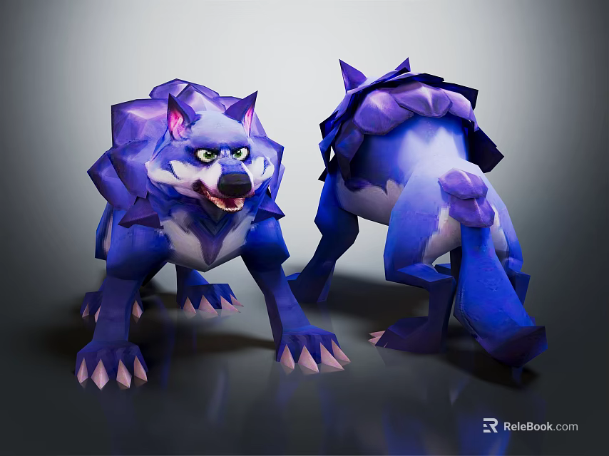 Stylized Blue And Purple Wolf Creature As Fantasy Game Character Design 3d model