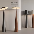 Modern Floor Lamps With Wooden And Metal Conical Bases And Light Shades