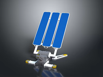 High Tech Weapon Device Integrated With Blue Solar Panels And White Support Structure 3d model