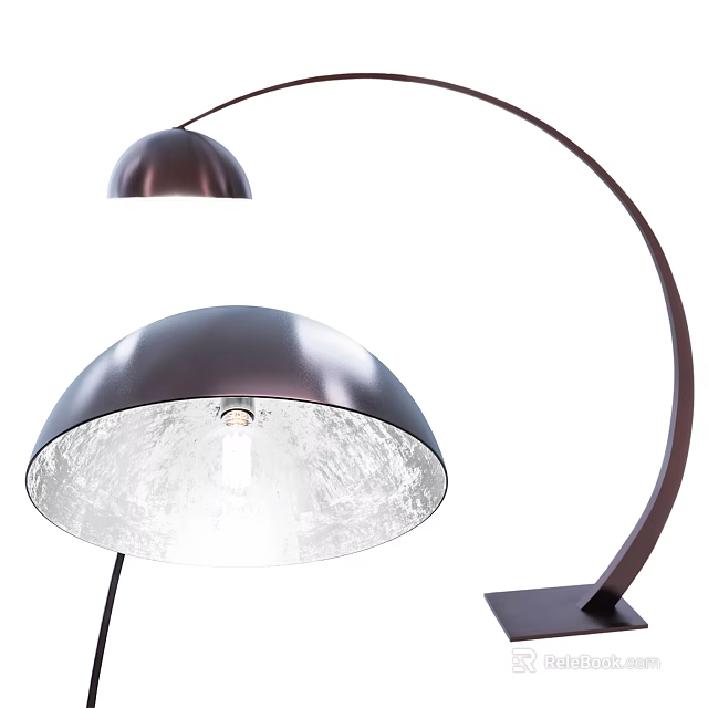 Modern Arched Floor Lamp With Brushed Bronze Metal Shade And Textured Interior For Soft Lighting 3d model 