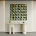 Sushi Roll Pattern Artwork With Green White Circles On Living Room Wall 3d model