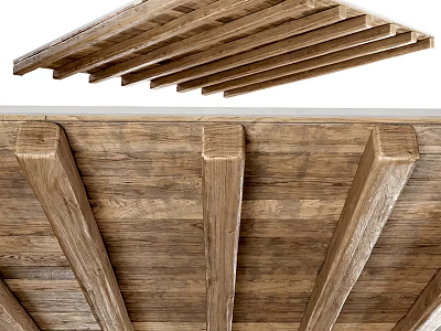 Rustic Wooden Ceiling With Exposed Beams And Natural Grain Texture 3d model