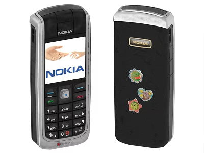 Nokia And Samsung Mobile Phones With Keypad Screen Handshake Image And Back Stickers Design 3d model