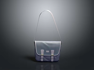 Modern Light Gray Handbag With Long Shoulder Strap And White Buckle Details 3d model