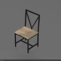 Modern Dining Chair Featuring Black Cross Back Frame And Wooden Seat Design