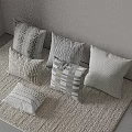 Modern Gray White Throw Pillows With Geometric Striped And Wave Patterns On Carpet 3d model