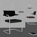 Minotti Modern Dining Chairs With Metal Frame Leather Seat And Perforated Backrest