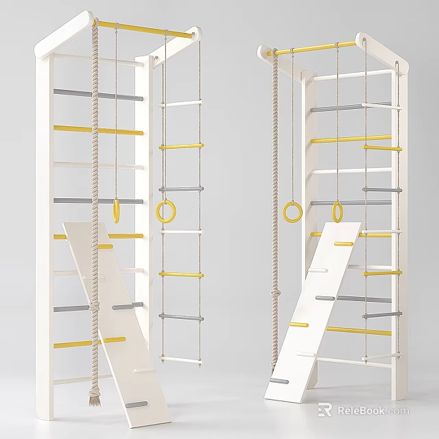 Multi functional Climbing Frame Sports Equipment with Ladder Rungs Rings Ropes for Kids Fitness Training 3d model 