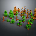 Cartoon Forest Scene With Green Orange Pine Trees And Tree Stumps