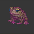 Green and Brown Spotted Frog with Yellow Eyes Sitting on Dark Surface with Reflection 3d model