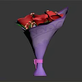 Red Rose Bouquet Wrapped in Purple Paper With Green Leaves Red Berries and Pink Bow