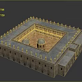 Traditional Building with Square Courtyard Arched Structures Domes Stone Walls and Ornate Roof