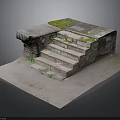 Weathered Outdoor Scene Component With Stone Steps Slab Floor And Grass 3d model