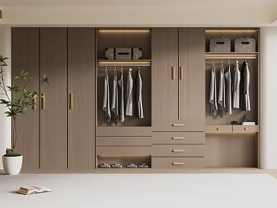 Modern Minimalist Wardrobe Interior With Hanging Space Drawers Shelves And Storage Bins 3d model