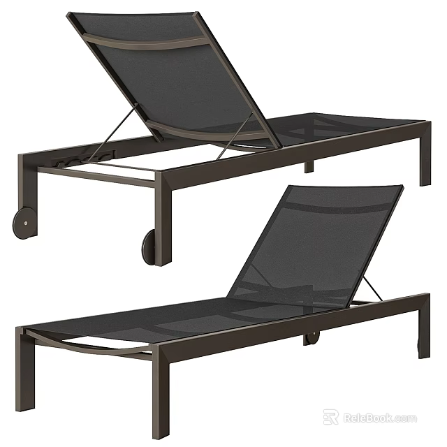 Modern Chaise Lounge With Metal Frame Black Mesh Material And Wheels 3d model 