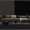 Elegant Modern Sofa and Coffee Table Set With Decorative Pillows Wall Clock And Plants 3d model