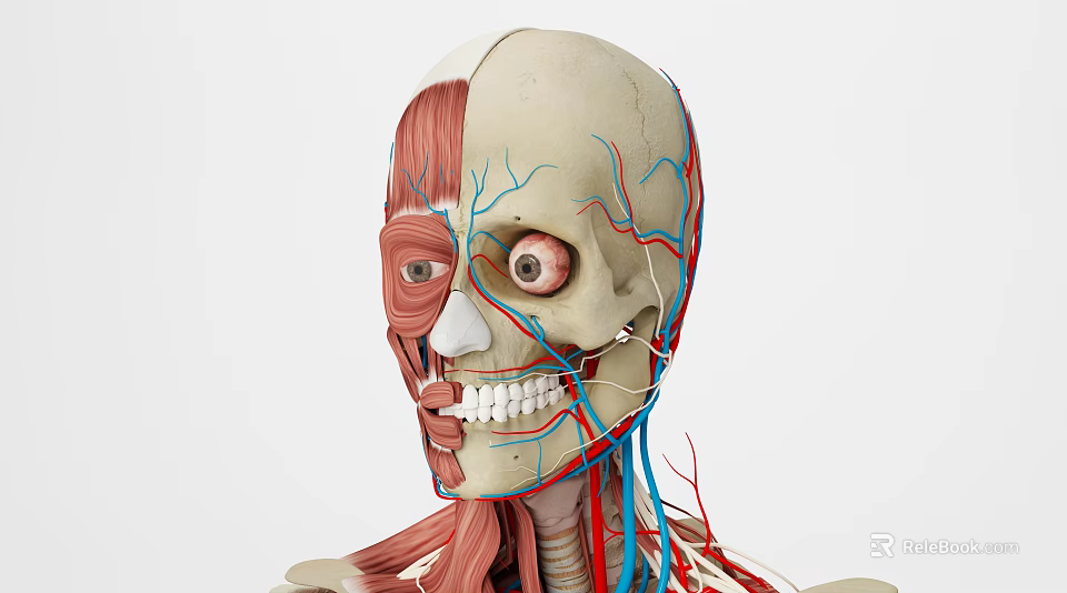 Medical Anatomical Model Displaying Human Head Muscle Vascular And Bone Structure 3d model