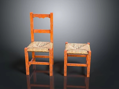 Pair of Leisure Chairs with Wooden Frame and Woven Seats for Home Decor 3d model