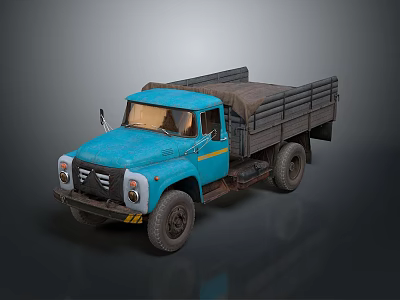 Vintage Blue Truck With Open Cargo Bed Classic Grille And Large Wheels 3d model