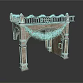 Classical Architectural Arch Structure With Top Balcony Railing Christmas Wreath Colorful Ornaments And Green Plants