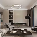 Modern Dining Living Room Interior With Light Cabinets Dining Table And Pendant Lights 3d model