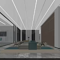 Modern Minimalist Corporate Reception Desk With Custom Brand Logo In Bright Spacious Marble Office Lobby