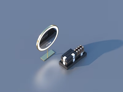 Illuminated Round LED Vanity Mirror With Cosmetic Organizer And Makeup Products 3d model