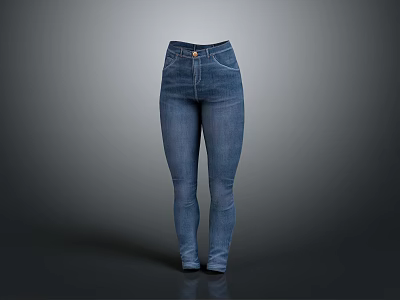 Blue High Waist Slim Fit Denim Jeans With Classic Pockets And Button Design 3d model