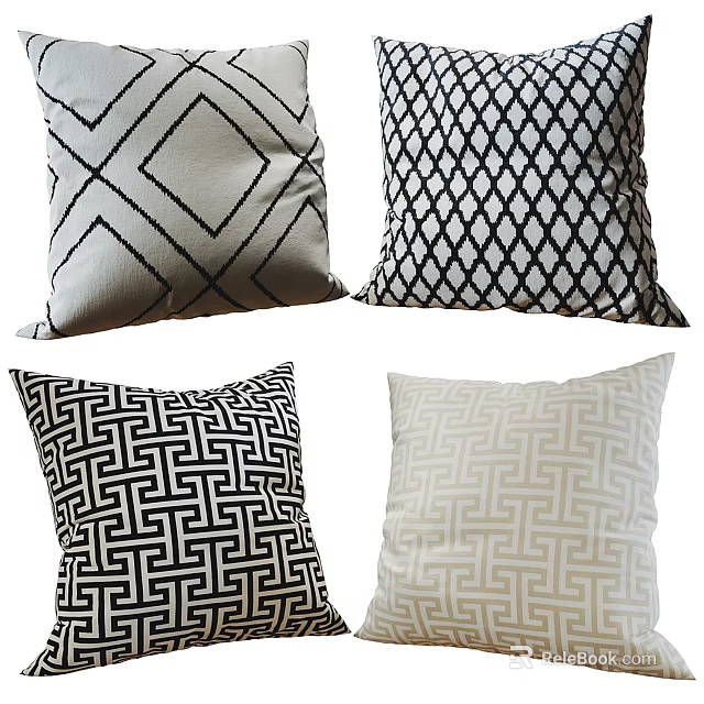 Modern Geometric Pattern Throw Pillows in Black White and Beige for Home Decor 3d model