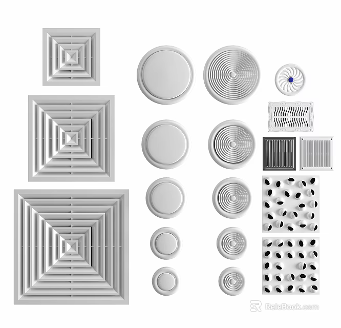 Different Types Of Air Conditioner Vents With Round Square And Grille Designs 3d model 