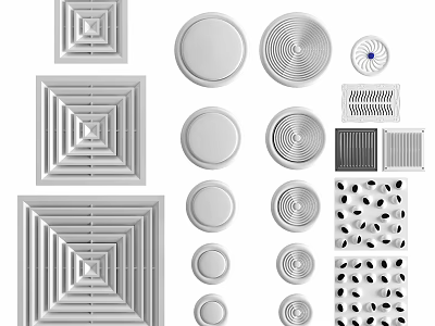 Different Types Of Air Conditioner Vents With Round Square And Grille Designs 3d model
