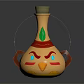 Yellow Decorative Furniture Piece With Cartoon Face Green Leaf And Red Accents