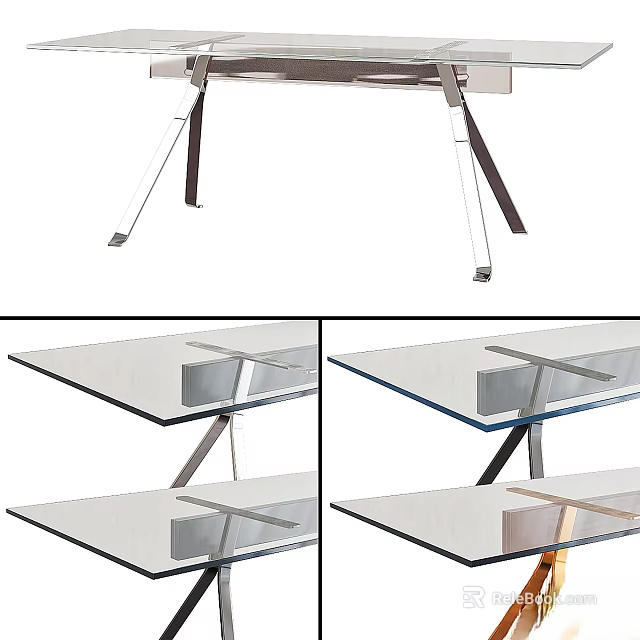 Modern Dining Table Set With Glass Tabletop And Sturdy Metal Support Legs 3d model 