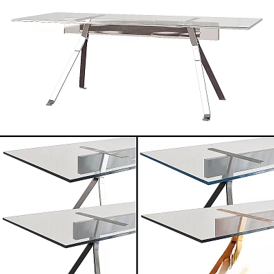 Modern Dining Table Set With Glass Tabletop And Sturdy Metal Support Legs 3d model