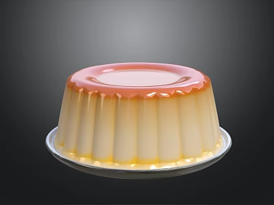 Delicious Creamy Pudding With Pink Topping Smooth Yellow Layer And Transparent Plate 3d model
