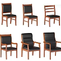 Stylish Office Chairs With Black Leather Seats Wooden Frames Including Armless And Armrest Designs