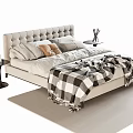 Modern Tufted Double Bed With Plaid Blanket Pillows And Nightstands 3d model