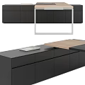 Minimalist Modern Office Table And Chair Combination With Light Wood Top And Black Storage Cabinets
