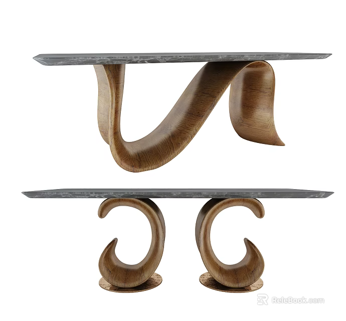 Unique Design Dining Table With Slate Stone Top And Artistic Wooden Legs 3d model 