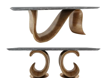 Unique Design Dining Table With Slate Stone Top And Artistic Wooden Legs 3d model