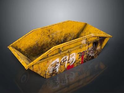 Yellow Rusty Construction Container With Graffiti And Weathered Metal Surface 3d model
