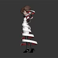 Animated Brown Curly Hair Character In White Outfit With Red Stripes Holding Ribbons Standing Pose