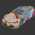 White BMW Race Car With Red And Blue Stripes Sporty Aerodynamic Design