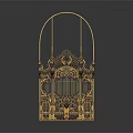 Golden Arched Metal Gate With Intricate Decorative Patterns And Ornate Design